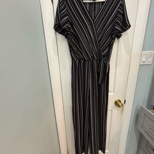 AGB Black and White Striped Midi Dress